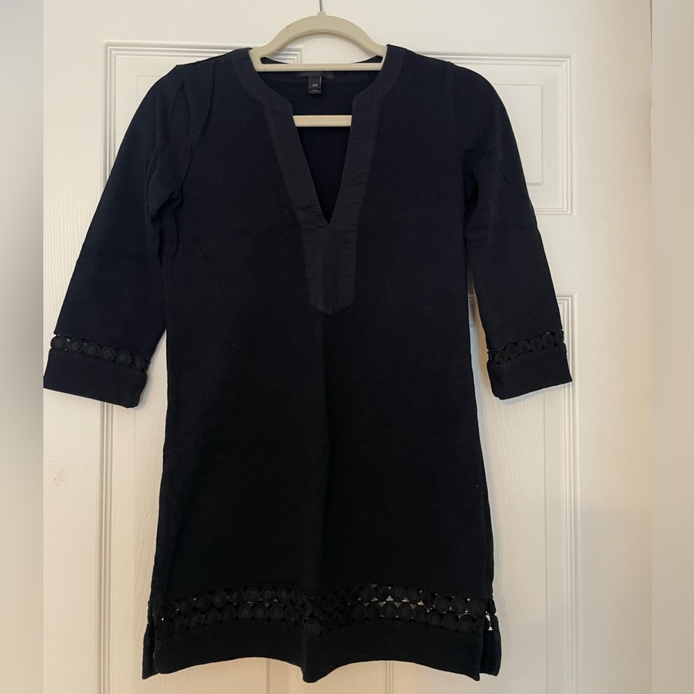 Black Tunic Dress with Crochet Trim